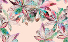 Design SL0262 — Papier peint Feuilles boho aquarelle multicolores fond rose — Novomur