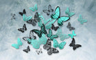 Design SL0272 — Papier peint Papillons turquoise noir 3D fond beton — Novomur