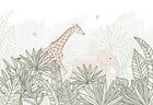 Design SL0273 — Papier peint Girafe elephant rose jungle pastel ligne — Novomur