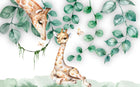 Design SL0275 — Papier peint Girafe maman bebe arbre aquarelle — Novomur