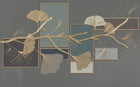 Design SL0276 — Papier peint Ginkgo dores cadres fond gris luxe — Novomur