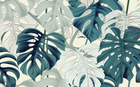 Design SL0297 — Papier peint Monstera turquoise lignes fond creme — Novomur