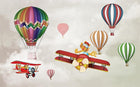 Design SL0326 — Papier peint Montgolfieres avions enfants animaux ciel — Novomur