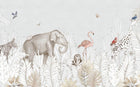 Design SL0327 — Papier peint Safari pastel feuillage tropical animaux — Novomur