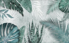 Design SL0334 — Papier peint Feuillage tropical sauge fond chevron — Novomur