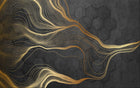 Design SL0336 — Papier peint Lignes ondulantes dorees fond hexagones noir — Novomur
