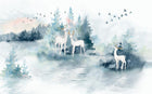 Design SL0343 — Papier peint Cerfs blancs bois dores foret bleue — Novomur