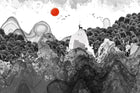 Design SL0359 — Papier peint Paysage encre cerf soleil rouge — Novomur