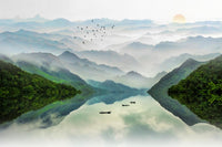 Échantillon, Design SL0364, Papier peint panoramique Asie Encre Bleue - Collection 2 - Sur mesure