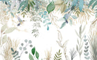 Design SL0373 — Papier peint Branches colibris aquarelle vert blanc — Novomur