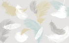 Design SL0398 — Papier peint Plumes multicolores fond gris pale — Novomur