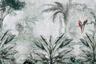 Design SL0403 — Papier peint Jungle palmiers aras vert sauge vintage — Novomur