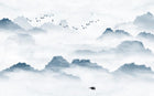 Design SL0418 — Papier peint Paysage encre bleue collines barque — Novomur