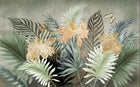 Design SL0443 — Papier peint Palmes hibiscus papillons fond beige — Novomur