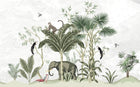 Design SL0444 — Papier peint Jungle sauge singe elephant aquarelle — Novomur