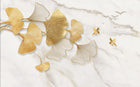 Design SL0477 — Papier peint Ginkgo dore oiseaux fond marbre — Novomur