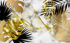 Design SL0481 — Papier peint Feuilles tropicales noir or marbre lignes — Novomur