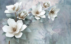 Design SL0487 — Papier peint Magnolias blancs 3D fond gris bleu — Novomur
