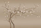 Design SL0493 — Papier peint Cerisier blanc fond beige dore chinoiserie — Novomur
