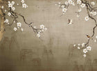 Design SL0504 — Papier peint Cerisier blanc oiseaux paysage chinois beige — Novomur