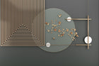 Design SL0516 — Papier peint Rectangles cercles dores papillons fond gris — Novomur