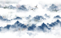 Échantillon, Design SL0635, Papier peint panoramique Asie Encre Bleue - Sur mesure