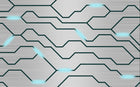 Design SL0640 — Papier peint Circuit imprime electronique cyan argent — Novomur