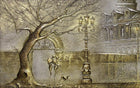 Design SL0658 — Papier peint Relief 3D arbre lampadaire ville beige — Novomur