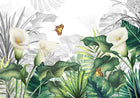 Design SL0662 — Papier peint Calla blanches feuillage tropical papillons — Novomur