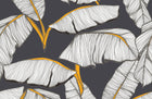 Design SL0673 — Papier peint Bananier blanc contours jaunes fond gris — Novomur