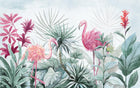 Design SL0677 — Papier peint Flamants roses jungle hibiscus aquarelle — Novomur