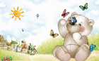 Design SL0692 — Papier peint Ours peluche papillons village soleil enfant — Novomur
