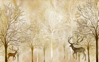 Design SL0712 — Papier peint Cerfs arbres dores silhouette beige — Novomur