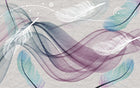 Design SL0733 — Papier peint Vagues fluides plumes bleu violet rose — Novomur