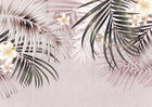 Design SL0746 — Papier peint Palmes rose vert frangipaniers papillons — Novomur