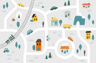Design SL0771 — Papier peint Carte ville stylisee voitures train enfant — Novomur