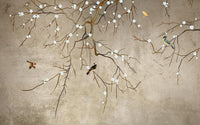 Échantillon, Design SL0801, Papier peint panoramique Magnolia & Oiseaux - Sur mesure