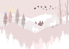 Design SL0807 — Papier peint Paysage hivernal cerfs scandinave rose — Novomur
