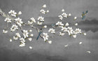 Design SL0812 — Papier peint Magnolias blancs oiseaux bleus fond gris fonce — Novomur