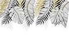 Design SL0842 — Papier peint Feuilles tropicales noir or fond blanc — Novomur