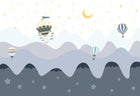 Design SL0849 — Papier peint Vagues bleues montgolfieres lune enfant — Novomur