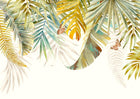 Design SL0856 — Papier peint Feuilles tropicales dores turquoise papillons — Novomur