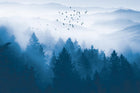 Design SL0874 — Papier peint Foret pins bleue brumeuse oiseaux — Novomur