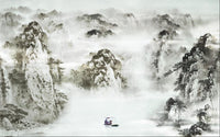 Échantillon, Design ZX0088, Papier peint panoramique Asie Encre Noire Montagne - Sur mesure