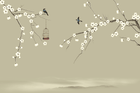 Design ZX0198 — Papier peint Branches fleuries oiseaux cage chinoiserie — Novomur