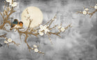 Design ZX0250 — Papier peint Branches dorees fleurs blanches lune chinois — Novomur
