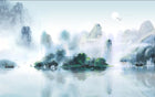 Design ZX0254 — Papier peint Paysage karstique vert lac voiliers — Novomur