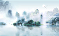 Échantillon, Design ZX0254, Papier peint panoramique Asie Encre Bleue - Collection 2 - Sur mesure