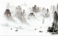 Échantillon, Design ZX0322, Papier peint panoramique Asie Encre Noire Montagne - Sur mesure