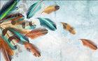 Design ZX0341 — Papier peint Plumes colorees mouvement turquoise — Novomur